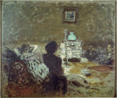 Onder de lamp, Interieur scène door Pierre Bonnard